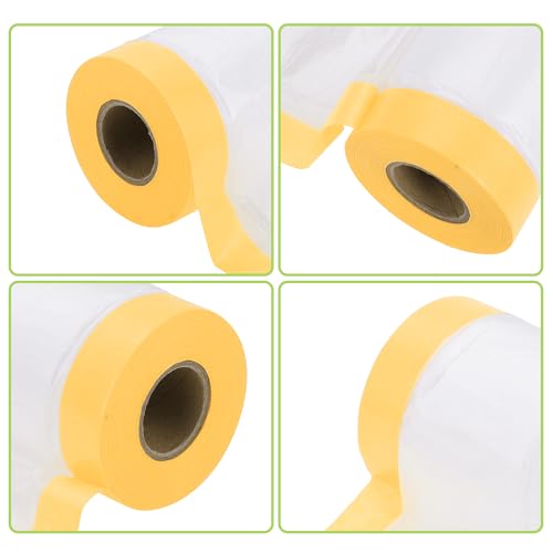 Image of Pre-Taped Masking Film Plastic Cover PE Film Masking Paper 1 Pc 2200x90cm / 72.18ftx35.43 inch White Yellow