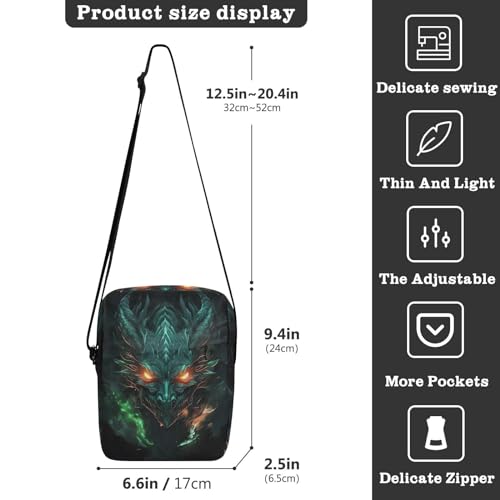 Crossbody Bag Green Fire Flame Dragon Messenger Bag for Women Men Purse Shoulder Bag Satchel Bag with Adjustable Strap 214B52993