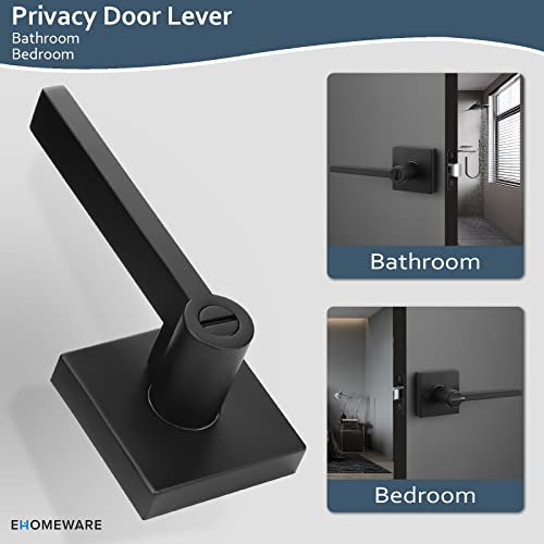 Ehomeware 6 Pcs Matte Black Door Handles For Bedroom Bathroom, Door Knobs Interior In Black Finish, Privacy Door Knobs Heavy Duty Contructions, Keyless Interior Door Knobs, Modern Door Levers #TOP2