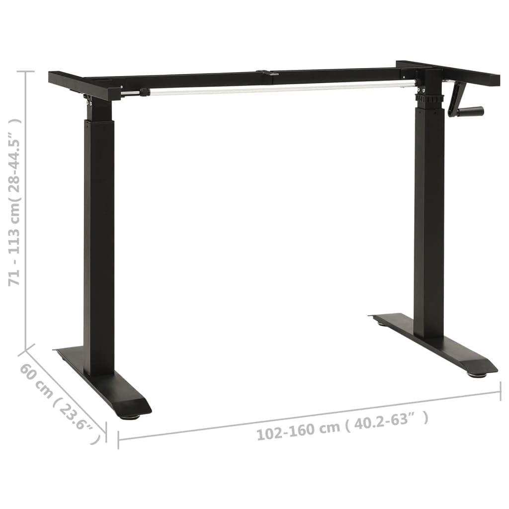 Telaio da scrivania regolabile in altezza in acciaio al carbonio con manovella, larghezza 102-160 cm, altezza 71-113 cm, adatto per sistemi di grandi spazi, postazioni di lavoro doppie, team