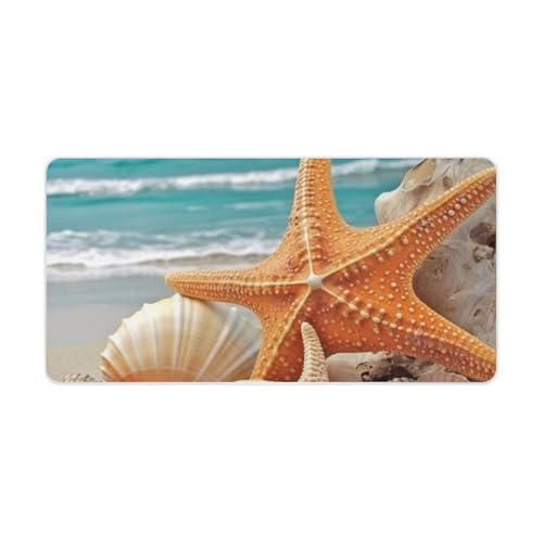 Starfish Seashell Beach Desk Mat Non-Slip Laptop Writing Pad Large Keyboard Mousepad with Rubber Base 23.6" X 11.8" Desk Protector Mat for Computer, Work, Gaming