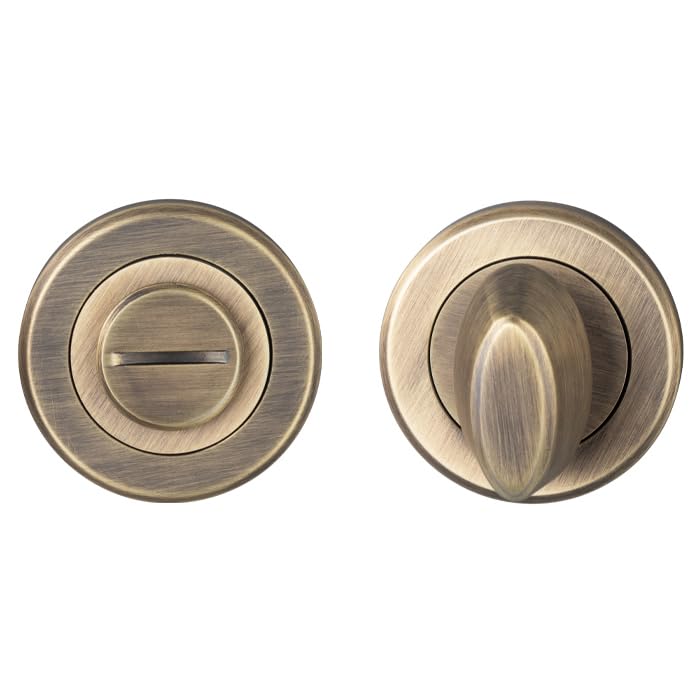 Kooples Hardware Thumbturn and Release on Rose for Bathroom WC Door Brushed Privacy Lock with Emergency Access (Antique Brass, Boxed) — image 1