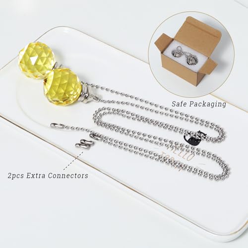 Image of Yellow 2pcs Crystal Ceiling Fan Pull Chain Pull Chain Dazzling Crystal Prism Ball 30mm Extension with Connector for Fan,Extra 2Pcs Pull Connectors