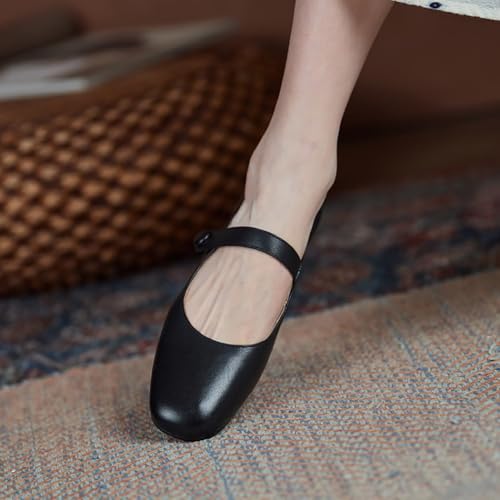 Leather Mary Jane Flats for Women Closed Square Toe Ankle Strap Ballet Flats Comfortable Dress Shoes for Work Office Business3