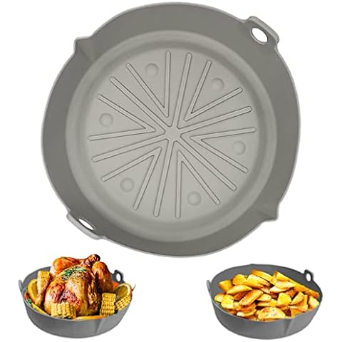 1 Pack Reusable Silicone Air Fryer Liners in Grey, Air Fryer Accessories Non-Stick Air Fryer Silicone Liner, Heat Resistant Air Fryer Silicone Pot in Round, 7.8inch Air Fryer Basket for Oven Baking Cover