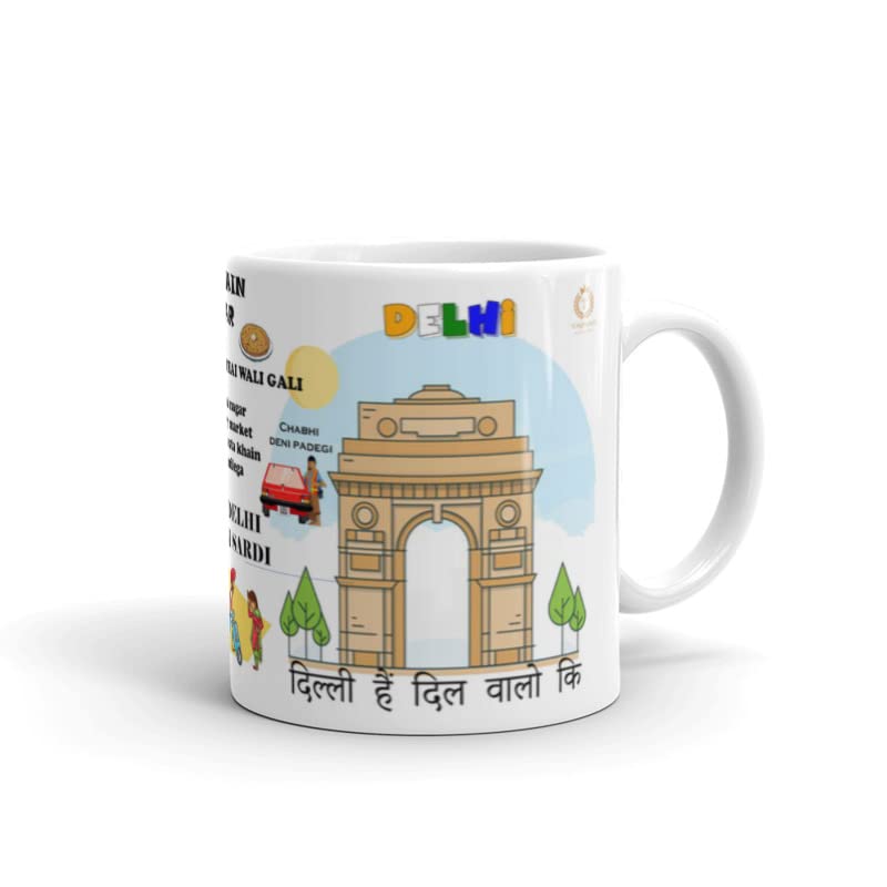 Delhi Coffee Mug Dilwalon Ki Dilli - Delhi City Coffee Mug - Best Gift for Friends/Delhite to Gift on Birthday/Friendship Day (Ceramic) (Microwavable) (350 ml) - Best Gift for Valentines