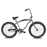MICARGI Luxe 26-inch Beach Cruiser Bike, 1-Speed, High Rise Handlebar, Three Piece Cranksets, Fat Alloy Rim 80mm,26x4.0 Fat Tire Bike, Bike for Adults, Complete Cruiser Bikes