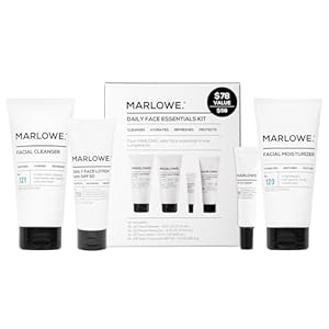 MARLOWE. Mens Skin Care Set, No. 204 Daily Essential Face Kit, No. 121 Facial Cleanser, No. 123 Facial Moisturizer, No. 127 Eye Cream, No. 128 Daily Face Lotion with SPF 50, Great Gift for Men