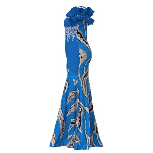 Image of iooiooi Womens Elegant Ankara Maxi Mermaid Dress Lace Decorated African Gowns