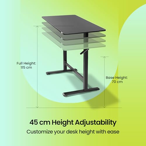 Image of Sleepyhead Lyft Designed by Duroflex - Height Adjustable Desk for Home Office & WFH | Portable Sit Stand Table with Hydraulic Lift, Wheels & Ergonomic Laptop Workstation (Black Base & Black Top)