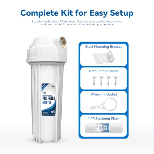 Image of Whole House Water Filter Housing, Fit 10 inchx2.5 inch Sediment etc Filters for Well and City Water, Pre-Filtration System for Home, 3 /4 inch Brass Port, Heavy Duty Steel Bracket, 4 Screws, Wrench, 1 Pp Cotton