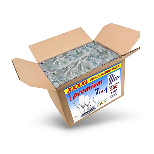 3,6 Kg (ca. 200) Spülmaschinentabs 7 in 1 in normaler Folie, BRUCHWARE, Qualitätsware für jede Spülmaschine geeignet, Geschirrspültabs, Spültabs