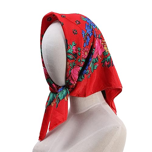 Gudessly 2 Pcs Russian Ethnic Scarf Square Head Hair Scarves Printed Cotton Flowe Neck Scarf For Women Girls (Red,Black) #TOP5