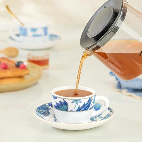 Image of Larah by BOROSIL 140ml Opalware New Iris Tea /Coffee 6pc Cup & 6pc Saucer Set, Microwave & Dishwasher Safe Embossed Design Crockery Set Ideal for Daily Use & Gifting
