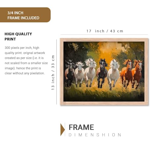 Image of HOTHOUSE Seven Running Vastu Lucky Horse Painting | 7 Horses Vastu Frame Wall Art Painting for Living Room Bedroom Office Home Decor Wall Decor Size (13X17 inch)