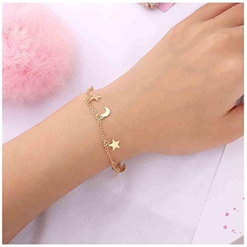 Yheakne Bracelet Lune Étoile Boho Bracelet Croissant Or Bracelet Étoile Vintage Bracelet Céleste Minimaliste Bracelet Rétro Chaîne De Main Bijoux Pour Femmes Et Filles Cadeaux Cover