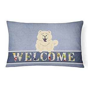 Caroline’s Treasures BB5721PW1216 Chow Chow Wit Welkom Canvas Stof Decoratief Kussen, 12H x16W, Multicolor