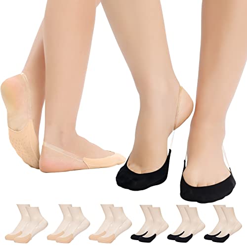 MANZI Womens Toe Topper Socks with Invisible SlingBack 6 Pairs Low Half Cut No Show Toe Covers for Heels One Size 3 Black+3 Beige