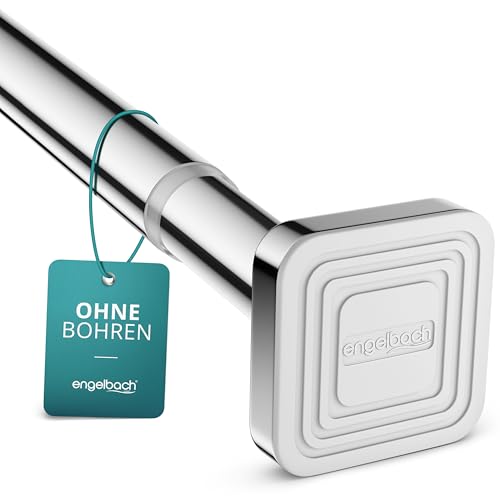 Engelbach Gardinenstange zum Klemmen - Massiver Karbonstahl (Ø 25mm) für stabilen Halt - Individuell anpassbare Teleskopstange Klemmstange Duschstange ohne Bohren Chrom 50-85cm