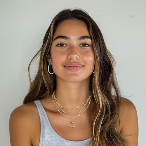 ORAZIO Layered Necklaces for Women,14K Gold Plated/Silver Stacked Necklaces for Women,Dainty Pearl Paper Clip Chain Pendant Choker Necklace Set Cute CZ Stackable Womens Necklaces Trendy Gold Y Necklace Jewelry Set Gift4