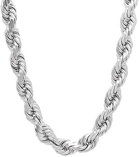 Savlano 925 Sterling Silver 8.5mm Solid Italian Rope Diamond Cut Twist Link Chain Necklace with Gift Box for Men & Women - Made in Italy