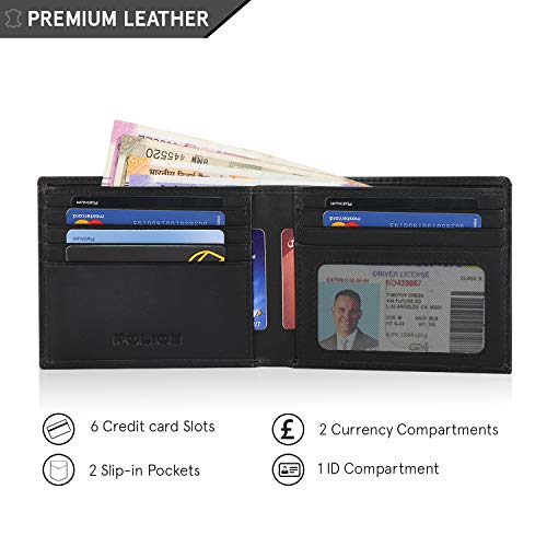 Image of Police Branded Wallet for Men Leather Original | Premium Slim Zip Wallet for Men Stylish Money Bifold Genuine Leather Gents Purse with 10 Card Slots with - Black