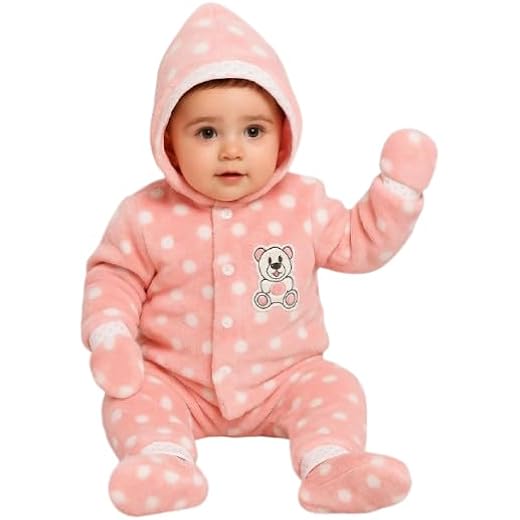 Baby Winter Hooded Romper, Pink Polka Dot, 0-3 Months