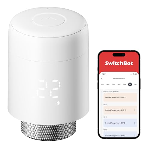 SwitchBot Smart Heizkörperthermostat, Bluetooth-Thermostat mit App-Streuerung&Zeitplanung, Energieseinparung, Einfache Installation, kompatibel mit Alexa, Apple Home&Google Home (Hub Erforderlich) SwitchBot Smart Heizkörperthermostat, Bluetooth-Thermostat mit App-Streuerung&Zeitplanung, Energieseinparung, Einfache Installation, kompatibel mit Alexa, Apple Home&Google Home (Hub Erforderlich)