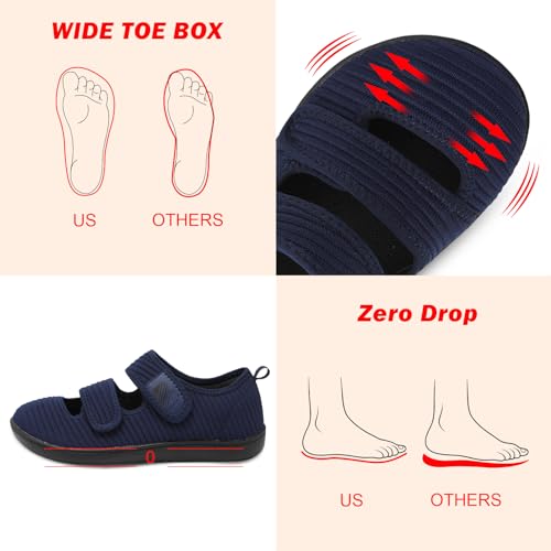 Image of Besroad Womens Walking Shoes Wide Diabetic Shoes Adjustable Barefoot Casual Sneakers Breathable Zero Drop Arthritis Edema Sneakers Indoor Outdoor