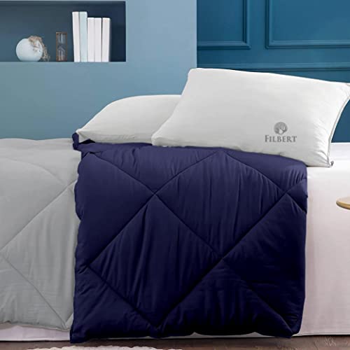 Image of Filbert - Single Bed Comforter for Winter 300 GSM Reversible Microfiber Soft & Cozy Diamond Stitch Quilt (60 inch x 90 inch Inches /152cm x 228cm) - Comforter Single Bed|Silver /Navy Blue