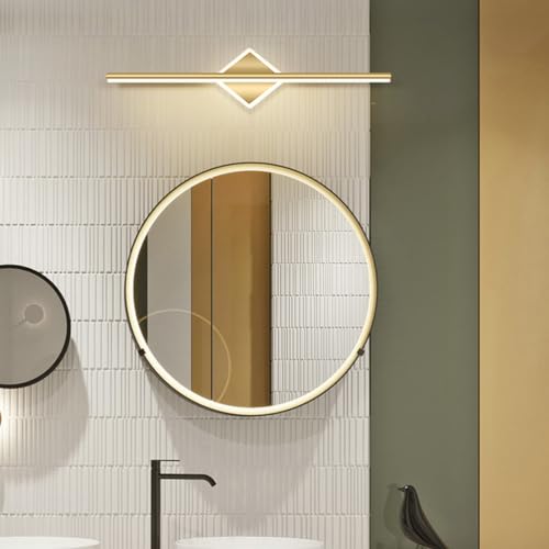 Miniatura 3 de Housoutil Luz Baño Para Espejo, 40cm Oro Uz Baño Para Espejo, Luz De Tres Tonos Aplique Pared, Nórdico Minimalista Moderno, Apliques Cuadrados De