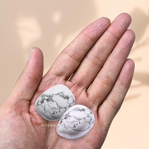 Image of Certified Howlite Crystal Healing Tumbled Stone, Natural Polished Crystals for DIY Crafts, Manifestation, Meditation, Pooja Feng Shui and Reiki Healing (30 Grams)