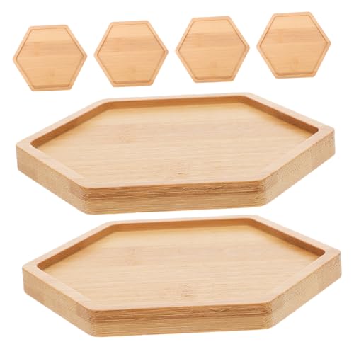 HANABASS 6個六角形竹製プランター受け皿 多肉植物や盆栽用水受けトレイ 室内植物の鉢底保護にな花盆ドリップトレイ 多用途の竹製コースター