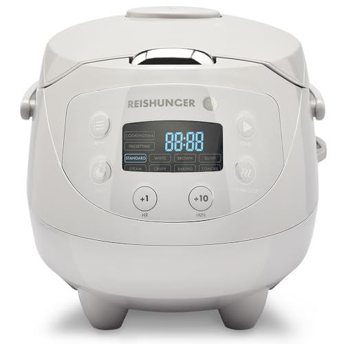 Reishunger Mini Auto Cuiseur Riz (rice cooker) Japonais et Cuiseur Vapeur Gris avec la Fonction de Maintien au Chaud et Bol en Céramique, dont Cuillère et...