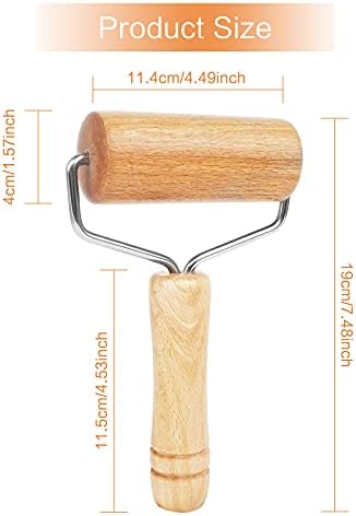 2 PCS Wood Pastry Roller Wooden Rolling Pin Pizza Dough Rollers Non Stick Comfortable to Grip Wooden Rolling Pin with Handles for Home Bakery Cooking Baking