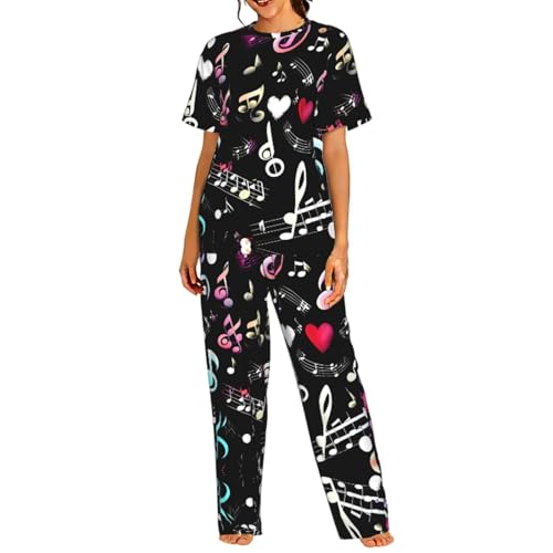 Pyjama confortable femme vêtement de nuit imprimé musique pour détente