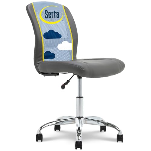 Serta Essential Armless TaskChair, Small Desk Chairs with Wheels, Breathable Mesh Back and Faux Leather, Quality Foam Cushion Seat for Comfort, Minimal Design for Vanity Table, Gray