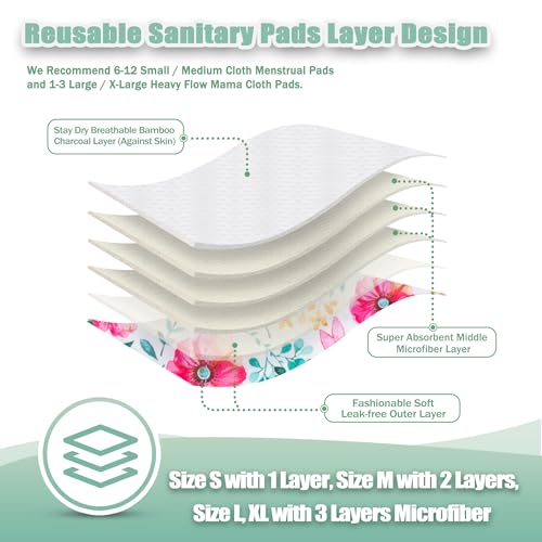 Image of Wegreeco Cloth Menstrual Pads - Soft Washable Pads for Women - Reusable Panty Liners for Women - 6 Pack with 1 Cloth Mini Wet Bag (Medium, Peonyony)