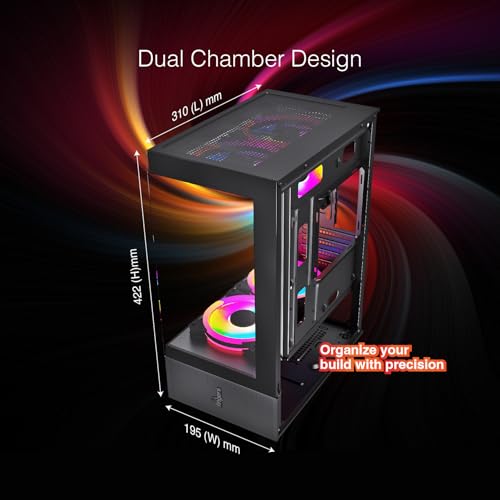 Image of FINGERS C-Vision-5N Micro-ATX PC Cabinet with Dual Toughened Glass Panels, 5 Pre-Installed ARGB Fans, Liquid Cooler Compatibility, Magnetic Dust Filter, USB 3.0 for Premium Performance & Style (Black)