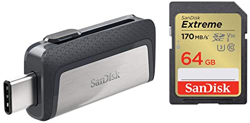 Image of SanDisk Extreme SD UHS I 64GB Card for 4K Video for DSLR and Mirrorless Cameras 170MB /s Read & 80MB /s Write & Ultra 64 GB USB Pen Drives (SDDDC2-064G-I35, Black, Silver)