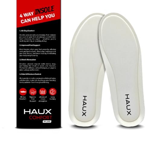Image of HAUX Comfort+ Memory Foam Insoles for Men | Soft Cushion Shoe Insole for Daily Use, Walking, Running, Sports & All-Day Standing Comfort (White, UK-6)