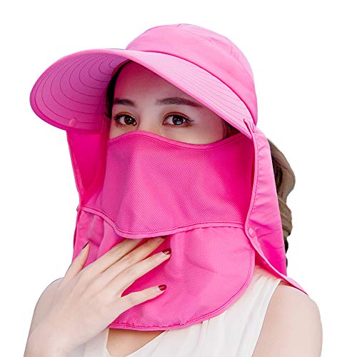 Sun Hats For Women Wide Brim Uv Protection Visor Upf 50+ Fishing Hats Foldable Ponytail Summer Hat With Detachable Flap Rose Red #TOP5