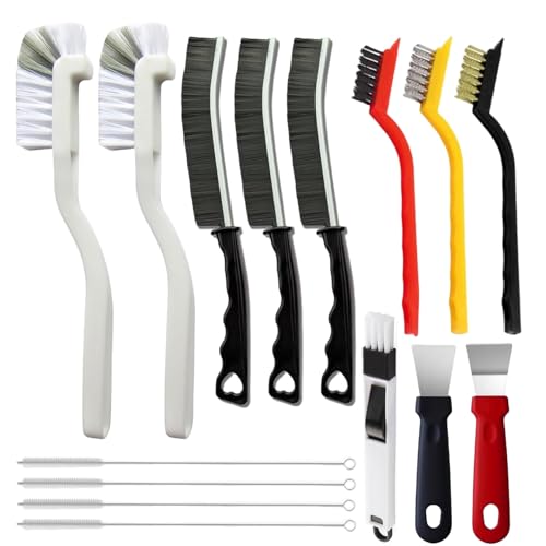 15Pcs Crevice Cleaning Brush Set Hard Bristle Scrub Brushes Tools for Deep Cleaning Gap Window Groove Cleaning Brush for Sliding Door Sill Tile Lines Shutter Corner Sink Teapot Bottle (1 Set)