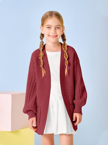 Image of Haloumoning Kids Girls Open Front Cardigan Sweaters Long Sleeve Cable Knit Fashion Clothes with Pockets 5-14 Years