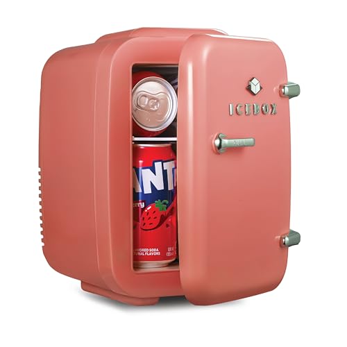 ICEBOX IBMF4BLS Mini Fridge For Bedroom, Skincare Refrigerator, Portable Cooler & Warmer for Makeup, for Office & Home, Mini (4 L / 6-Can), Blush Red