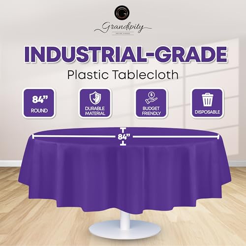 Image of Grandipity 24 Pack Premium Disposable Plastic Tablecloth 84 inch Inch Decorative Round Table Cover - Purple