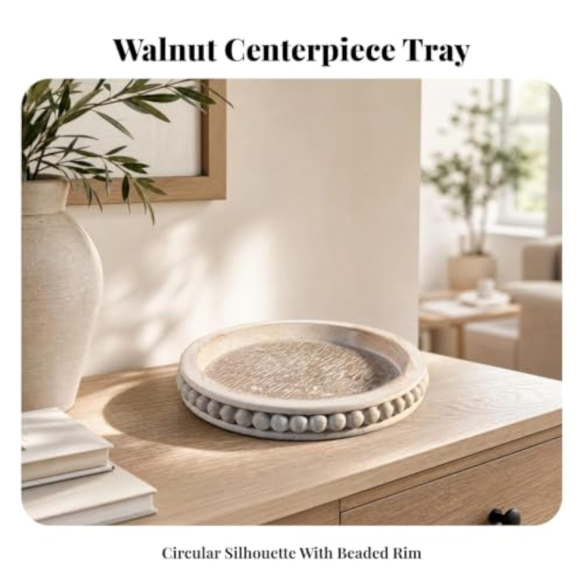 Versatile Round Wooden Decorative Tray, Rustic Design