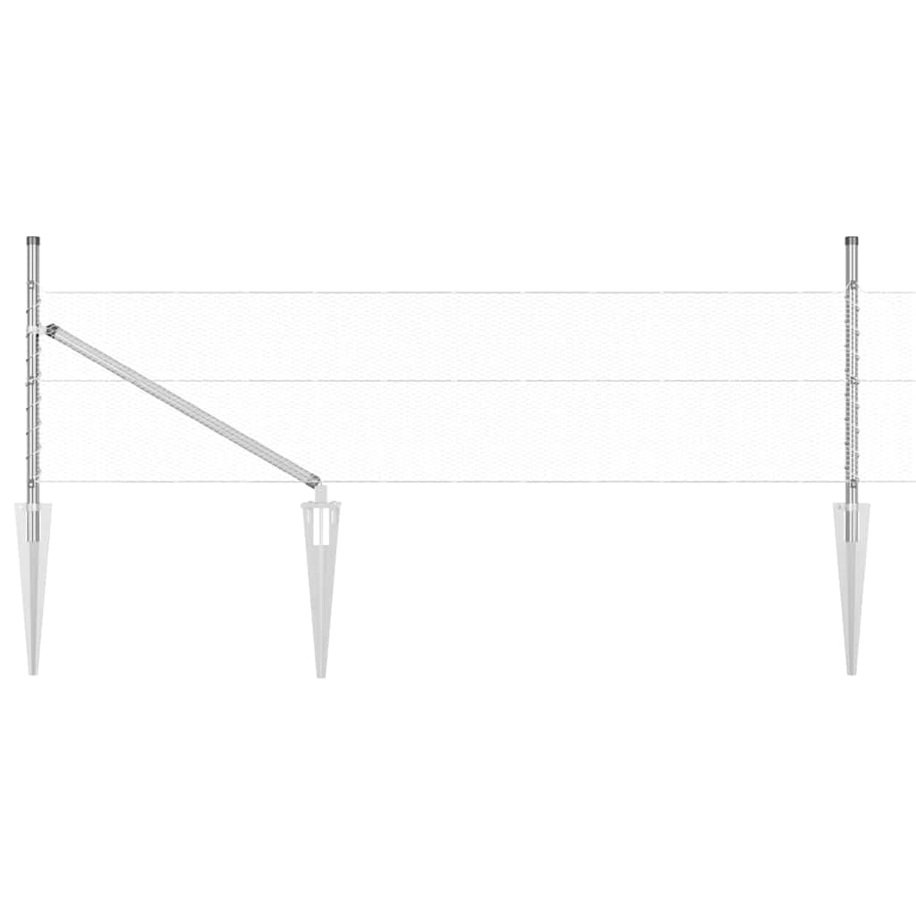 Poteau de clôture en acier argenté de 10 x 0,5 m avec maille 13 mm