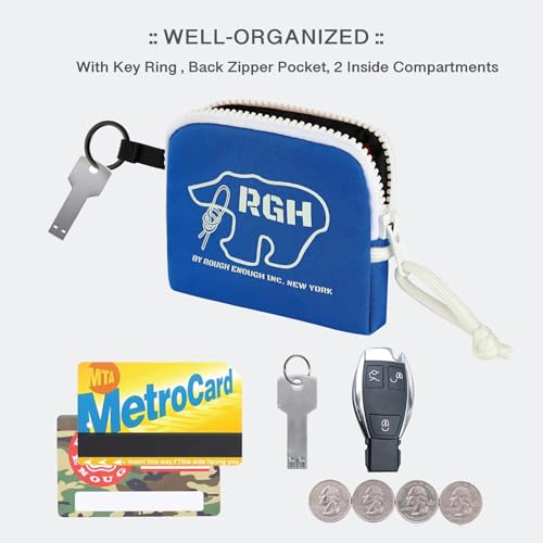 Rough Enough Small Coin Purse Keychain Wallet Waxed Canvas Card Holder for Kids Preppy Teen Boys Blue3