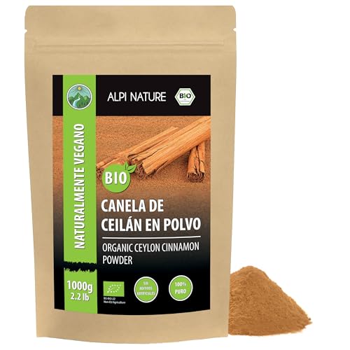 Alpi Nature Canela de Ceilán Orgánica en Polvo 1kg, Palitos de Canela de Ceilán Molidos en Polvo